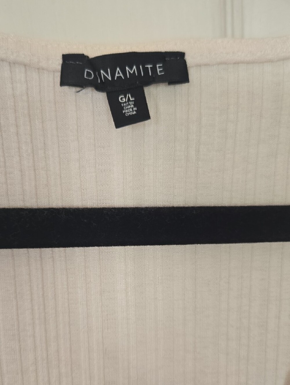 Dynamite Cream Ribbed V-Neck Drawstring Crop Top - Picture 2 of 4